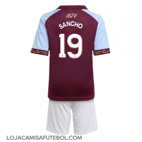 Camisa de Futebol Aston Villa Jadon Sancho #19 Equipamento Principal Infantil 2025-26 Manga Curta (+ Calças curtas)